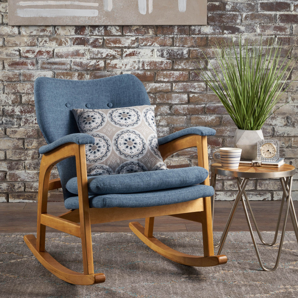 GDF Studio Bethany Mid Century Fabric Rocking Chair, Muted Blue