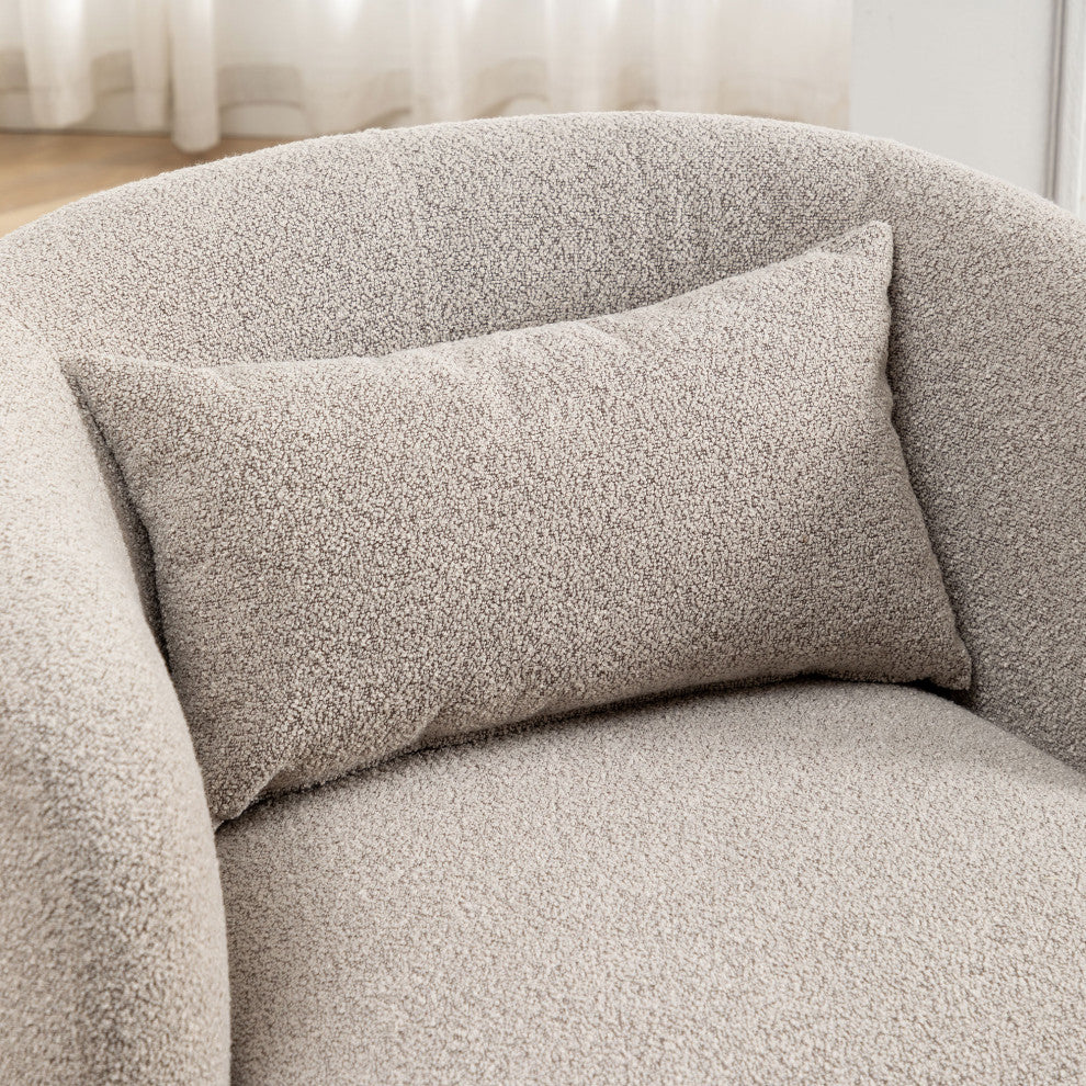 34" Wide Boucle Upholstered Swivel Armchair, Taupe