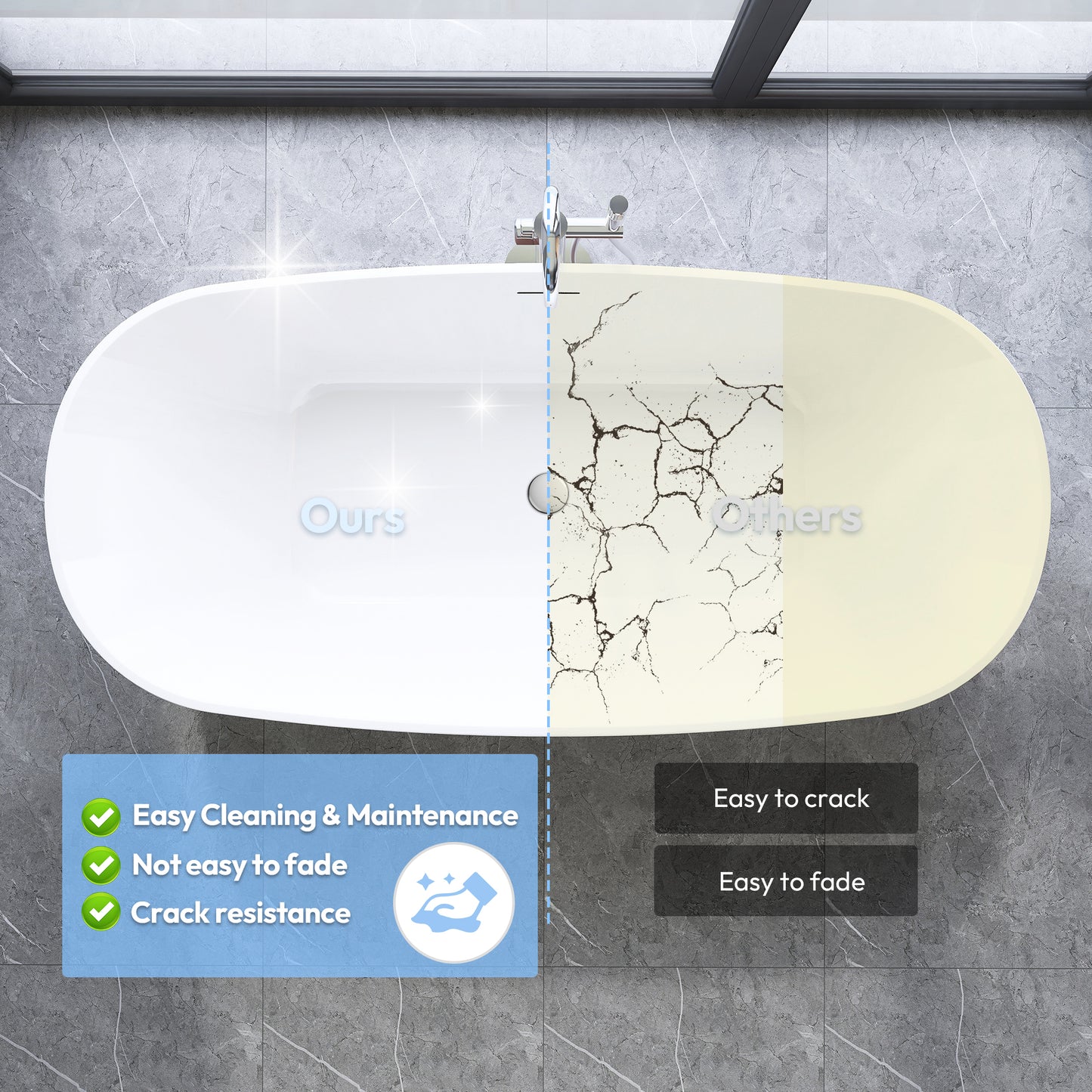 London Freestanding Acrylic Soaking Bathtub, Black, 66.9"l X 31.5"w