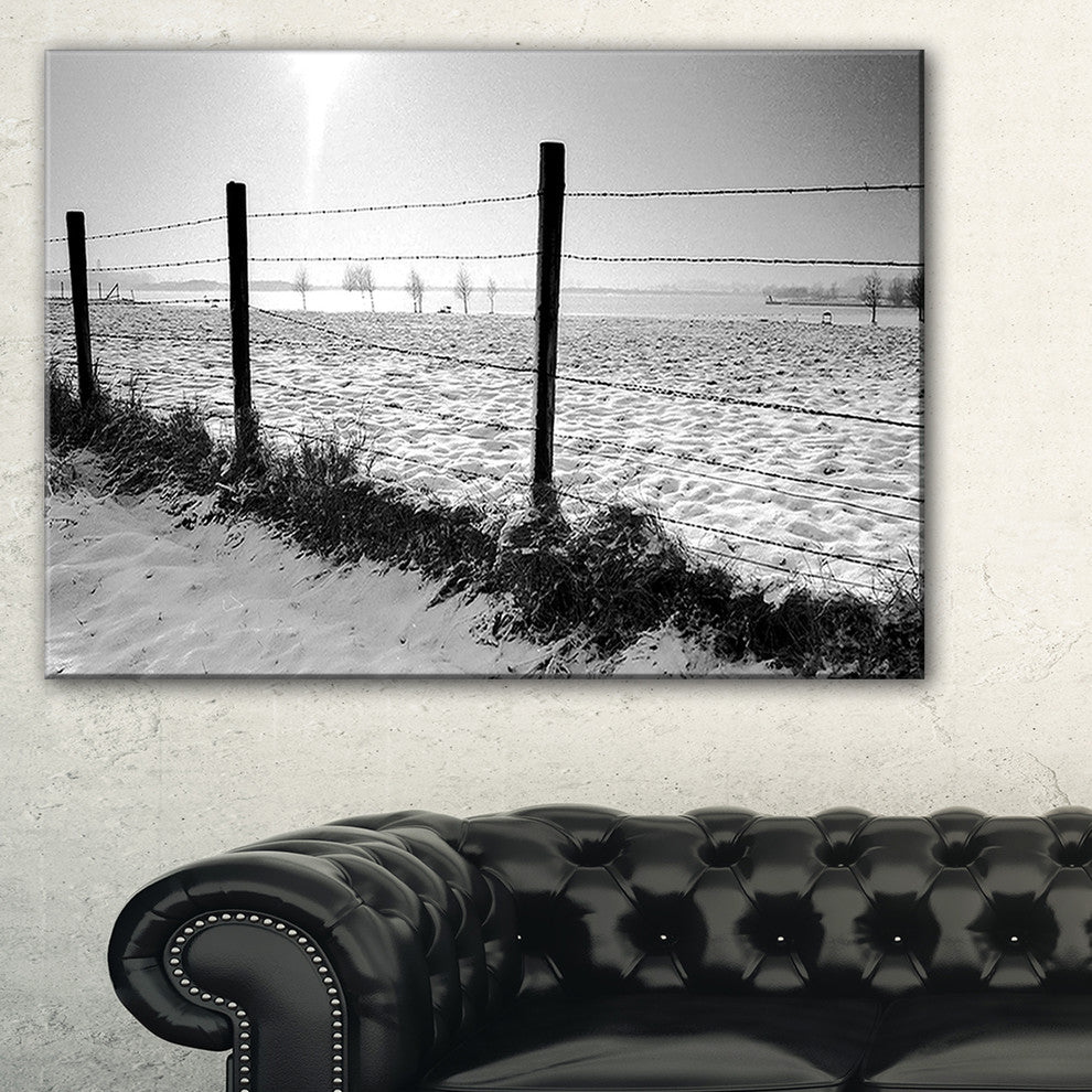 "Landscape in Snow With Fence" Oversized Beach Canvas Artwork, 40"x20"