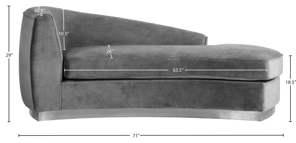 Julian Velvet Upholstered Chaise, Gray, Chrome Base