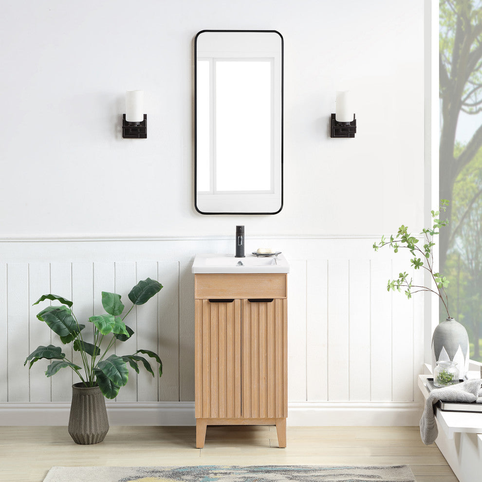 Palos Bathroom Vanity, Fir Wood Brown, 18", Ceramic Top, No Mirror