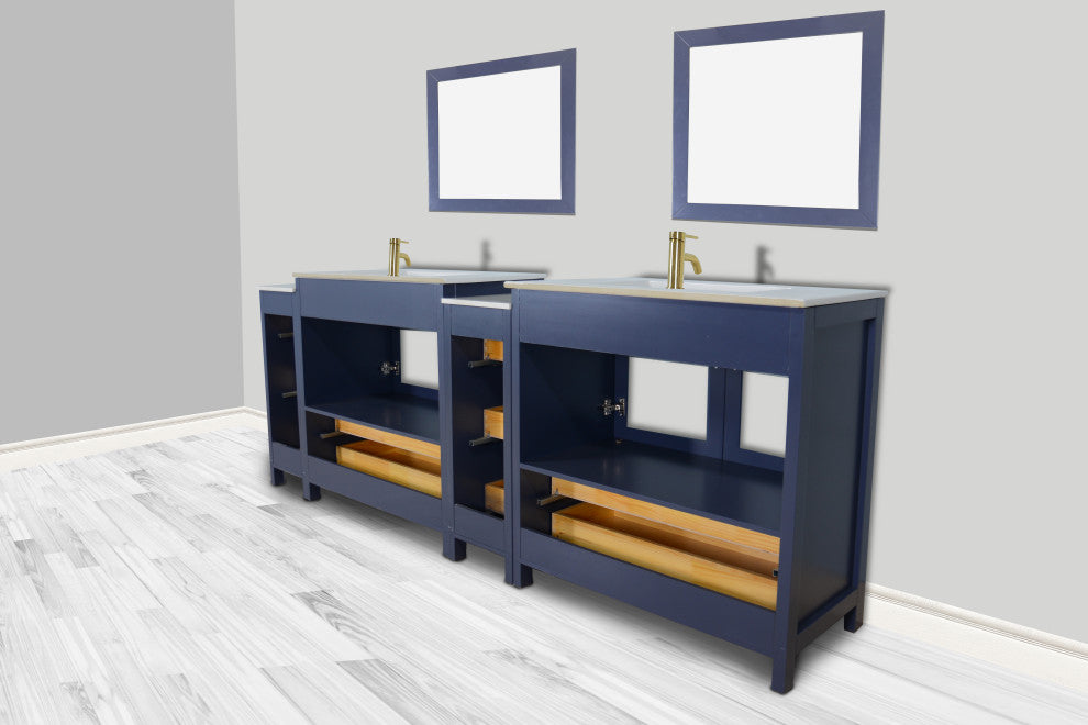 Vanity Art Vanity Set With Ceramic Top, 96", Blue