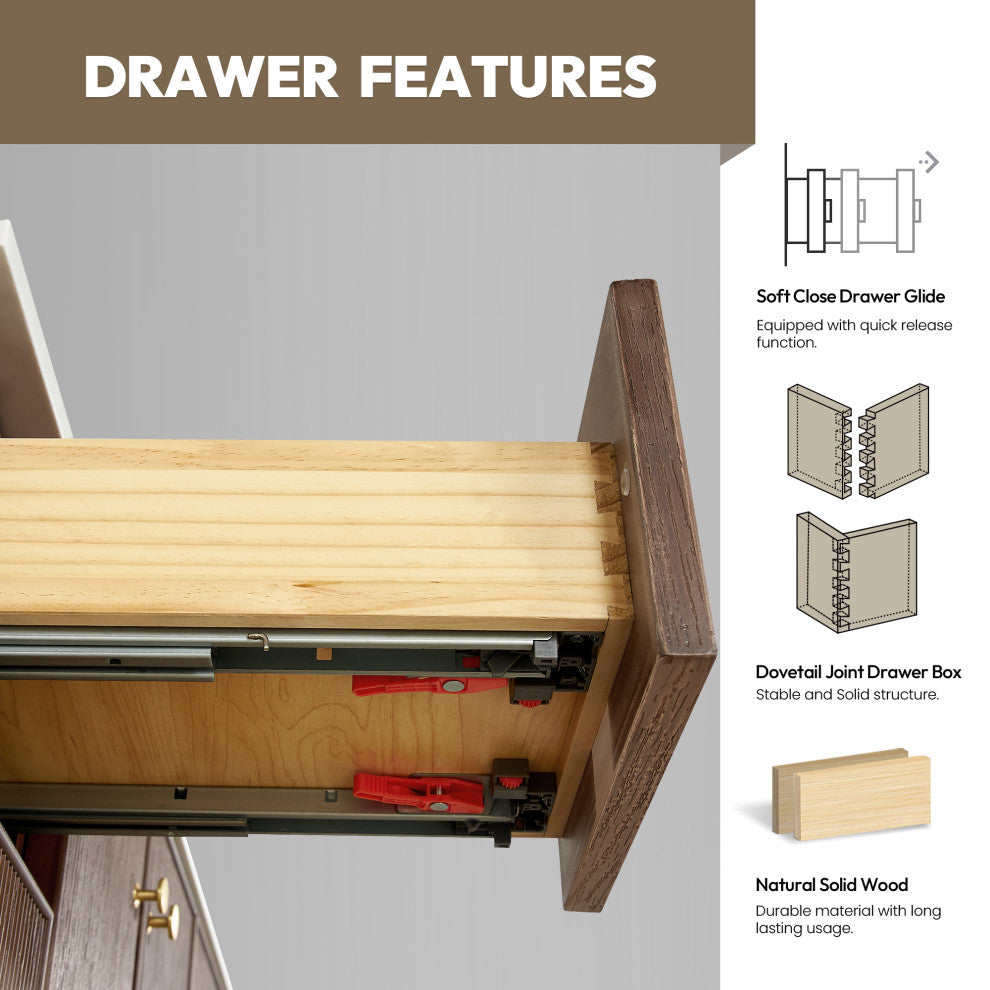 Oza Bath Vanity with Quartz Stone Top, Aged Dark Brown Oak, 36", Single Vanity, No Mirror