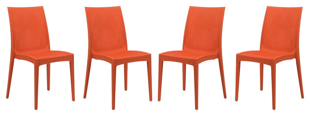 Leisuremod Weave Mace Indoor Outdoor Patio Chair, Set of 4, Orange