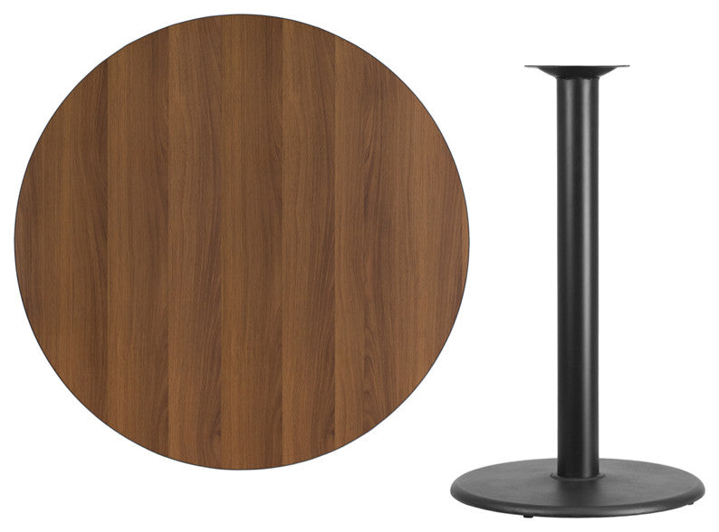 42'' Round Walnut Laminate Table Top with 24'' Round Bar Height Table Base