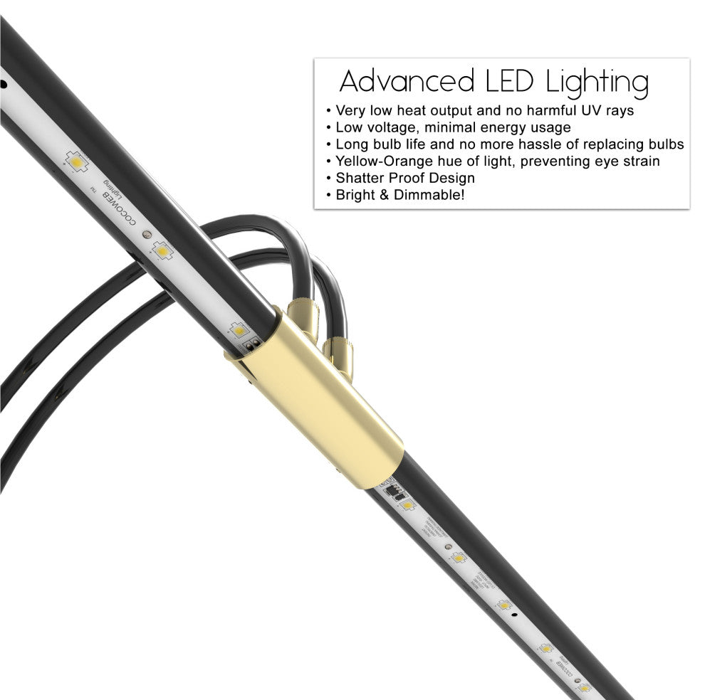 22" LED Grand Piano Lamp, Black and Brass, With Brass Accents