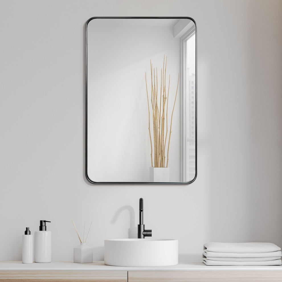 Ultra Stainless Steel Rectangular Wall Mirror, Black, 24"x36", Brushed