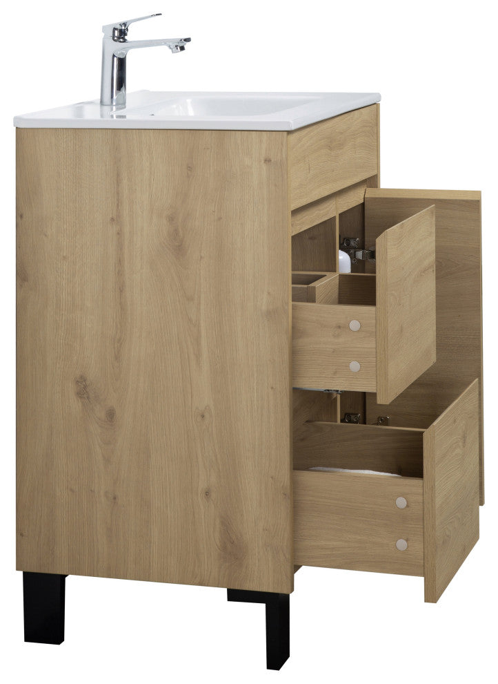 Alma Grace Natural Oak finish Freestanding Vanity With Porcelain sink, 24"