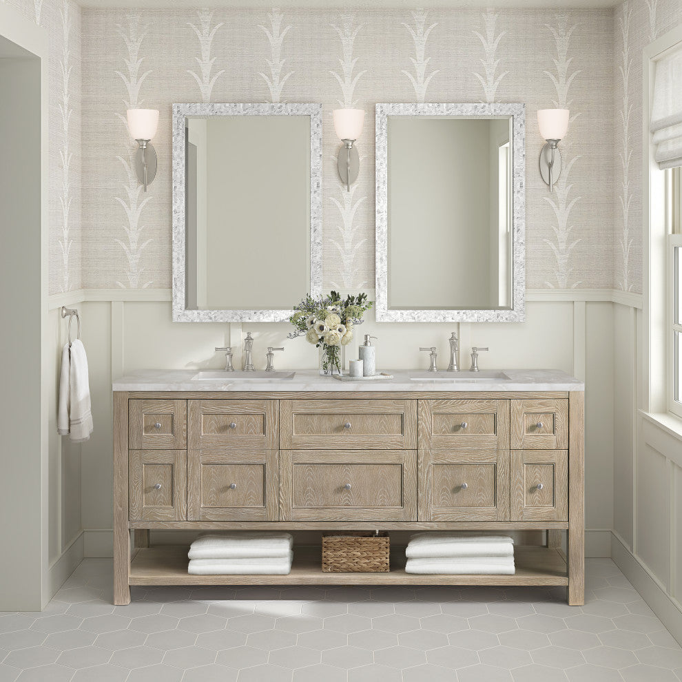 Breckenridge 72" Double Vanity, Oak, 3 CM White Zeus Top