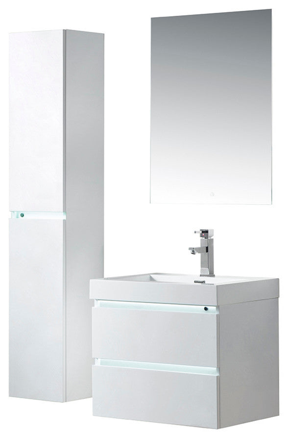 Vanity Art LED Lighted Wall-Hung Single-Sink Vanity With Resin Top, 24"