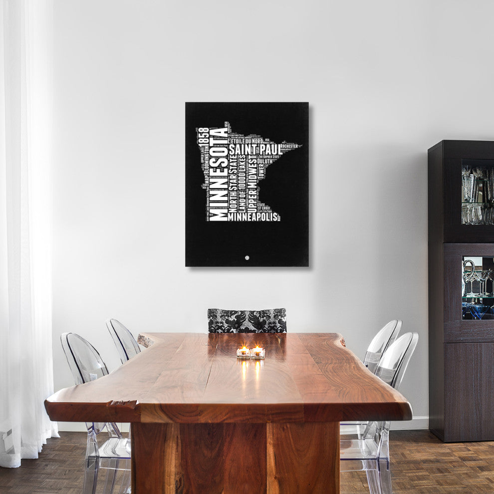 "Minnesota Black and White Map" Fine Art Print