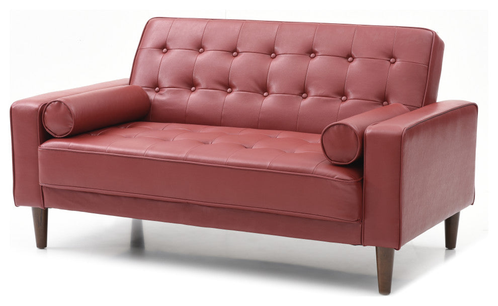Navi Sleeper Love Seat, Red Faux Leather