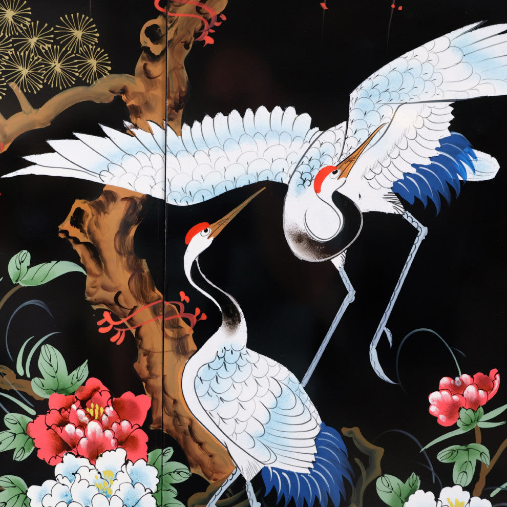 Oriental Wall Art Hand Painted Cranes and Pine Tree