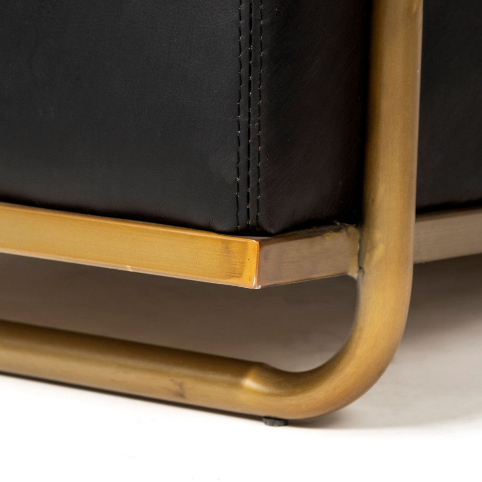 Horace I Black Leather Diamond Pattern With Gold Iron Frame Accent Chair