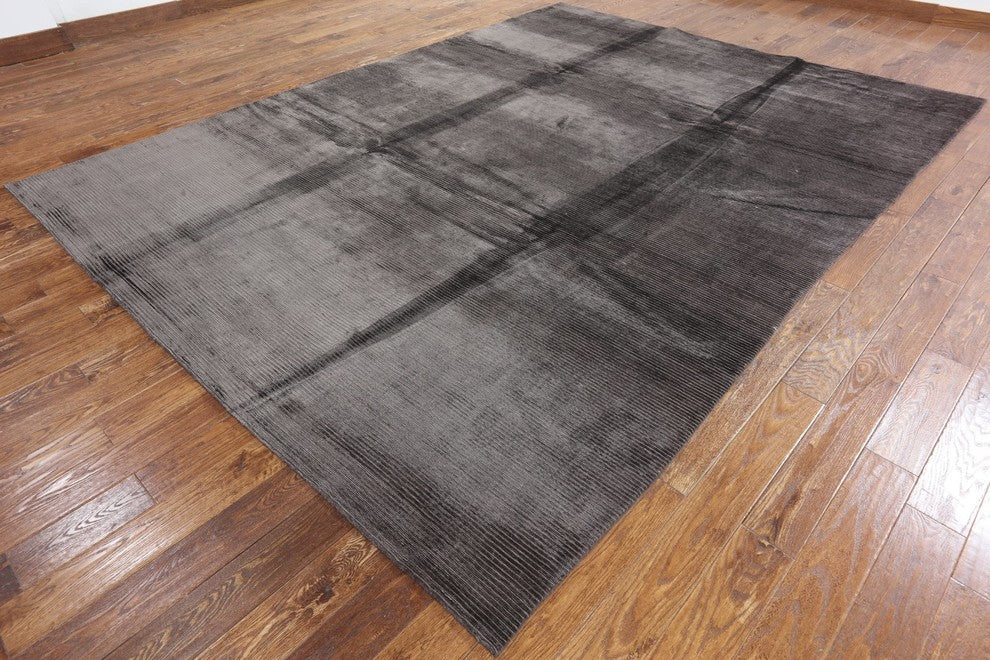 New 9'x12' Soft Plain 100% Silk Brown Hand Knotted Wool Area Rug H9157