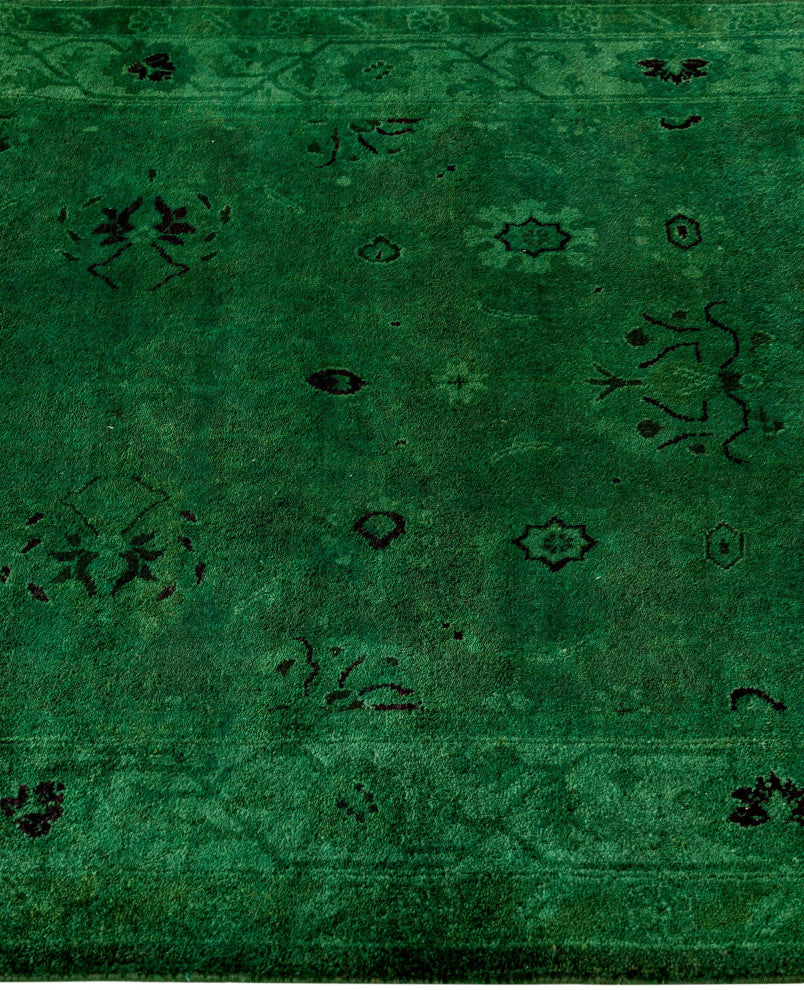 Overdyed One-of-a-Kind Hand-Knotted Area Rug Green, 3' 1" x 13' 6"