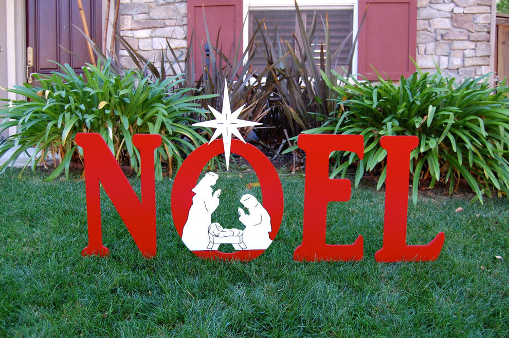 Noel Stake Sign With Nativity Scene