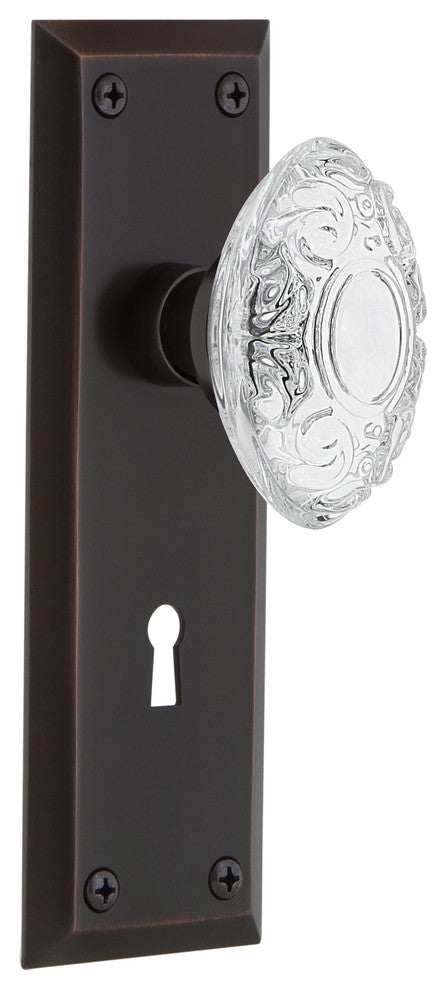 New York Plate Double Dummy, Keyhole Crystal Victorian Knob, Timeless Bronze
