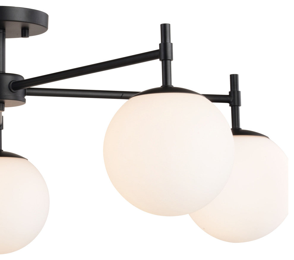 Armitage 32-in W Matte Black Semi Flush Mount Ceiling Light Fixture White Globe