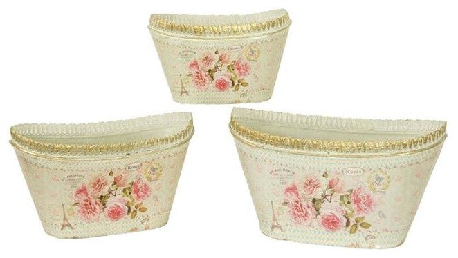 Country Planters Oval Vintage Metal Decorative Vases, Flower Pots Mela, 3-Piece