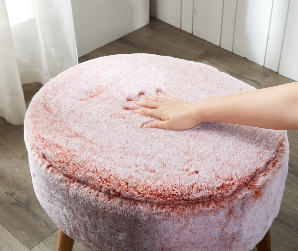 Solid Heavy Faux Fur Oval Ottoman, Burnt Orange