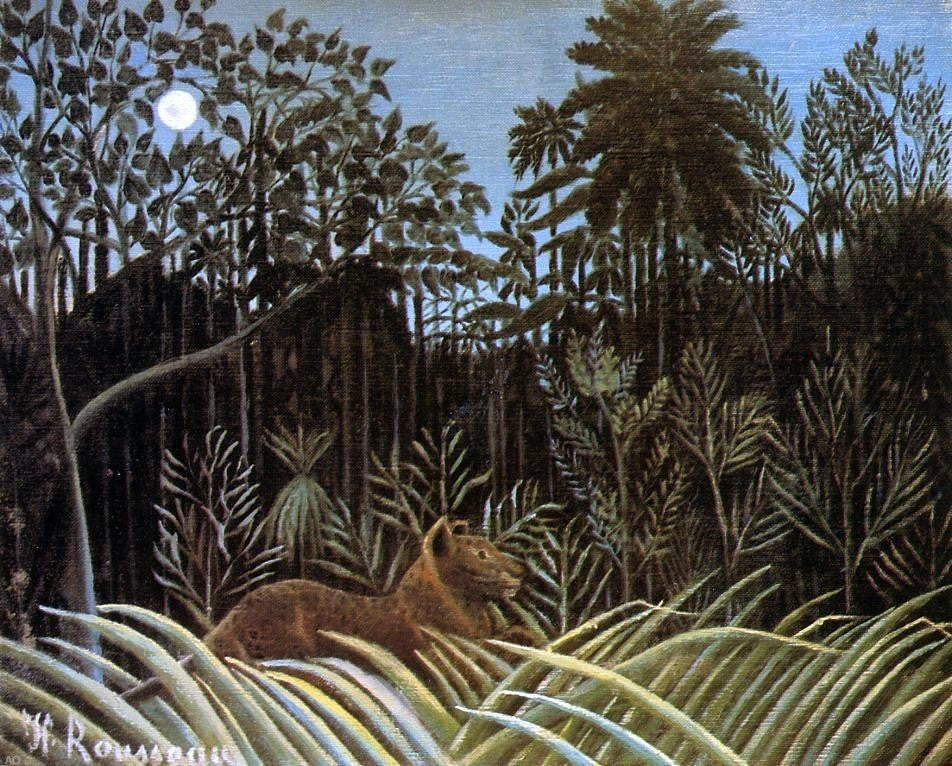 Henri Rousseau Jungle with Lion - 20" x 25" Premium Canvas Print