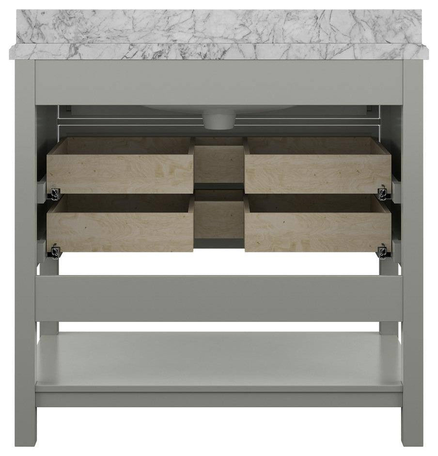 Affinity Bathroom Vanity With Carrara Marble Countertop, Grey, 37 in