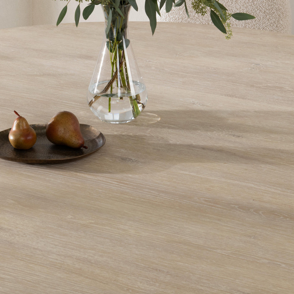 Tiber Oak Wood Round Dining Table, 70", Whitewash