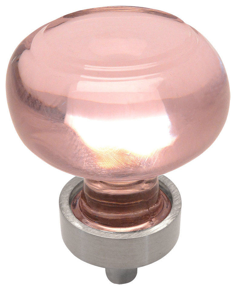Cosmas 6355SN Satin Nickel Cabinet Round Knob, Set of 5, Glass: Pink