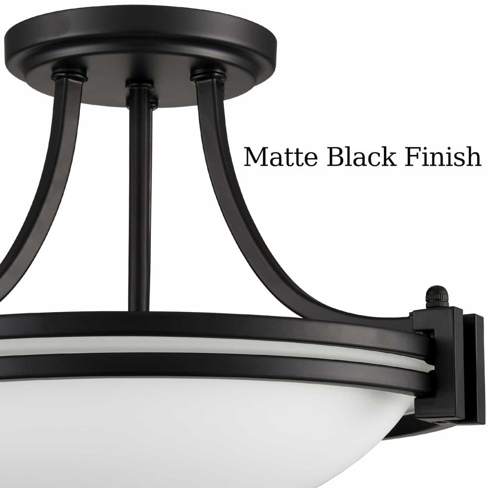 Black Semi Flush Mount Ceiling Light With Milk Glass