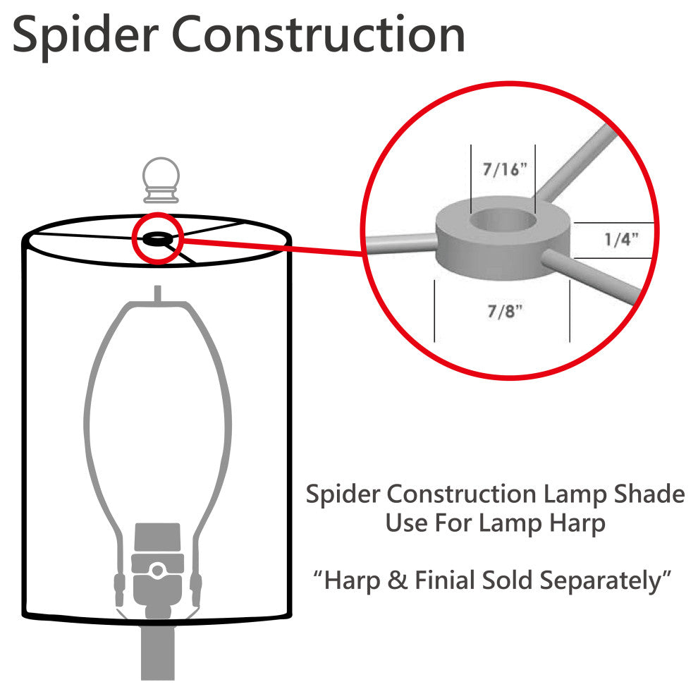 32201 Hardback Empire Shape Spider Lamp Shade, Off White, 19" wide, 6"x19"x12"