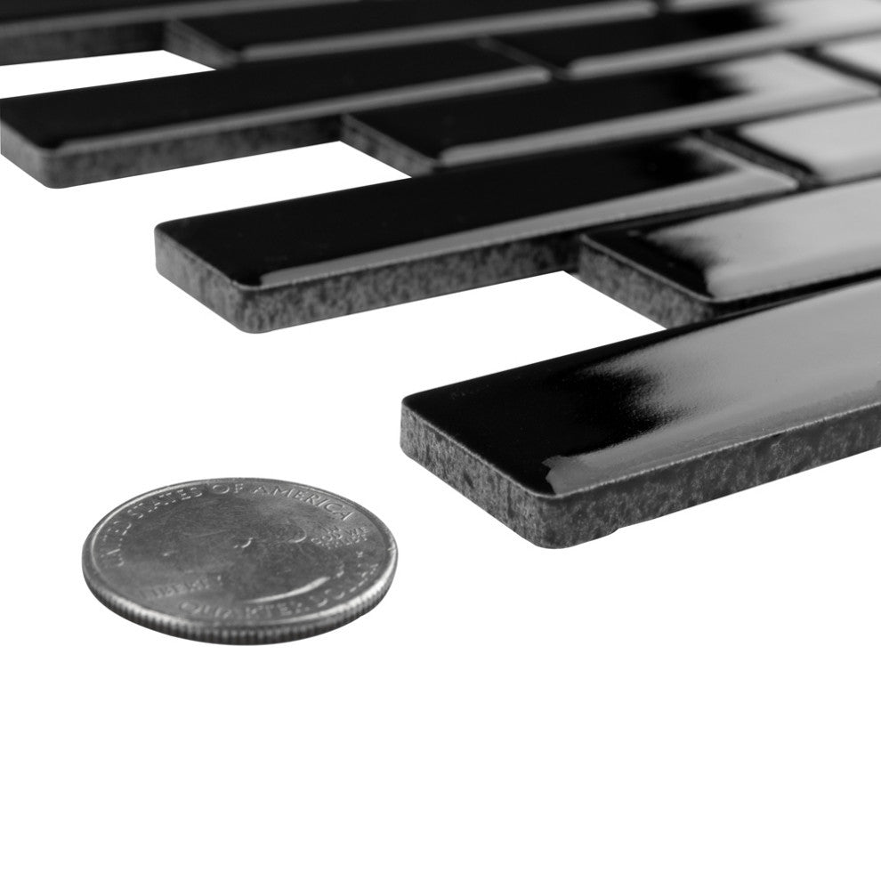 Metro Brick Subway Glossy Black Porcelain Floor and Wall Tile