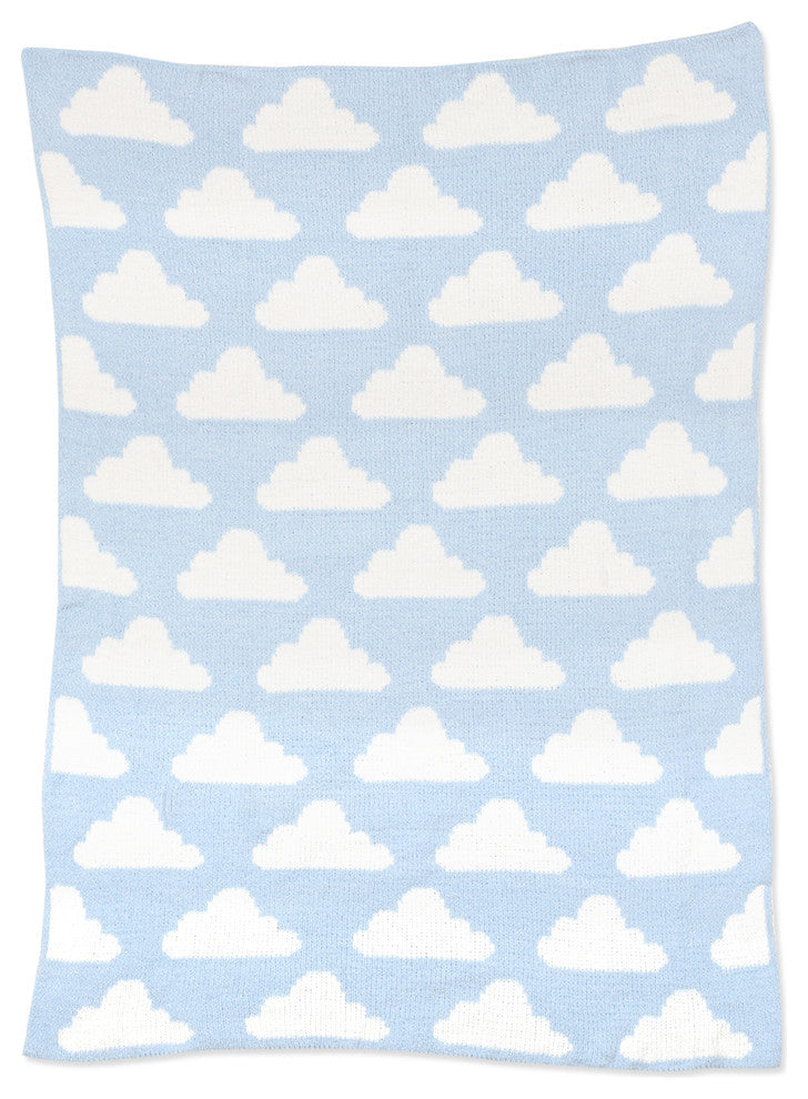 Chenille Baby Blanket, Blue Clouds