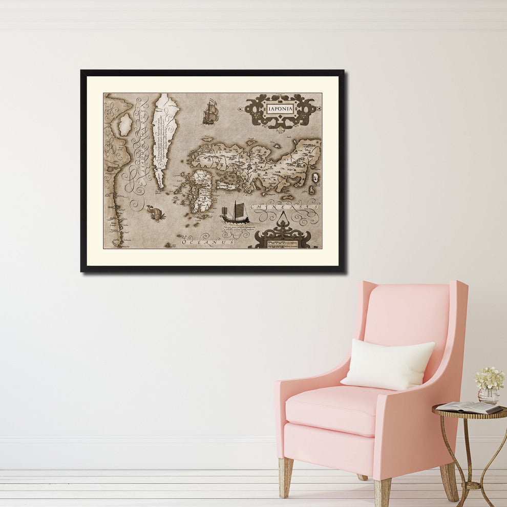 Japan Vintage Sepia Map Canvas Print, 28"x37"