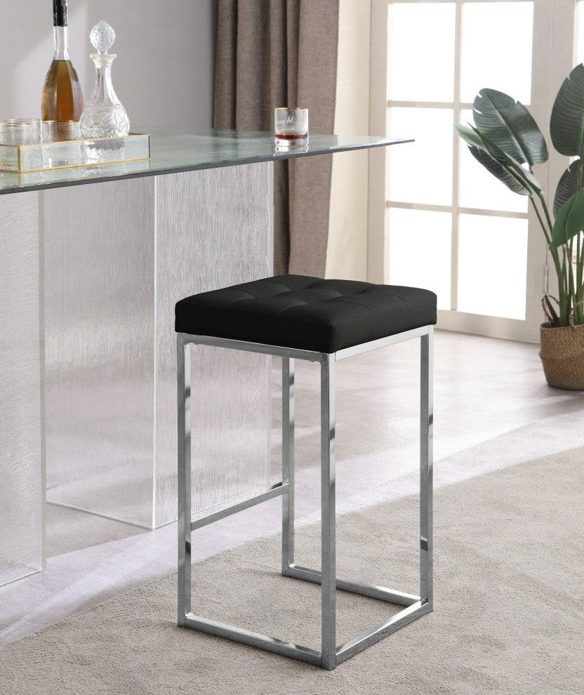 Nicola Counter Stool, Set of 2, Black, Vegan Leather, Chrome Base