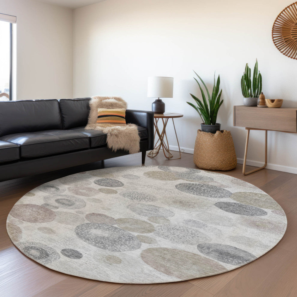 Machine Washable Indoor/Outdoor Chantille ACN1896 Taupe 8' x 8' Round Rug