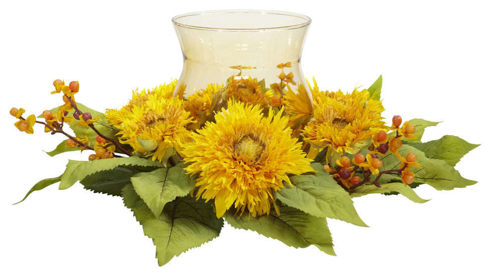 Golden Sunflower Candelabrum Silk Flower Arrangement