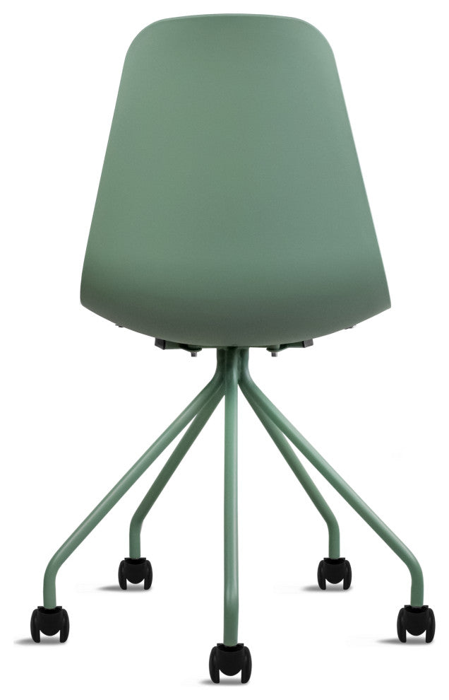 Set of 2 Ergonomic Task Chairs Padded Seat Metal Plastic Wheels Metal Legs, Green