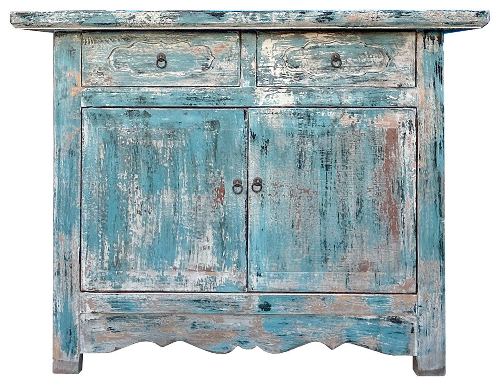 Distressed Light Bright Blue Doors Credenza Sideboard Console Table Hws4380