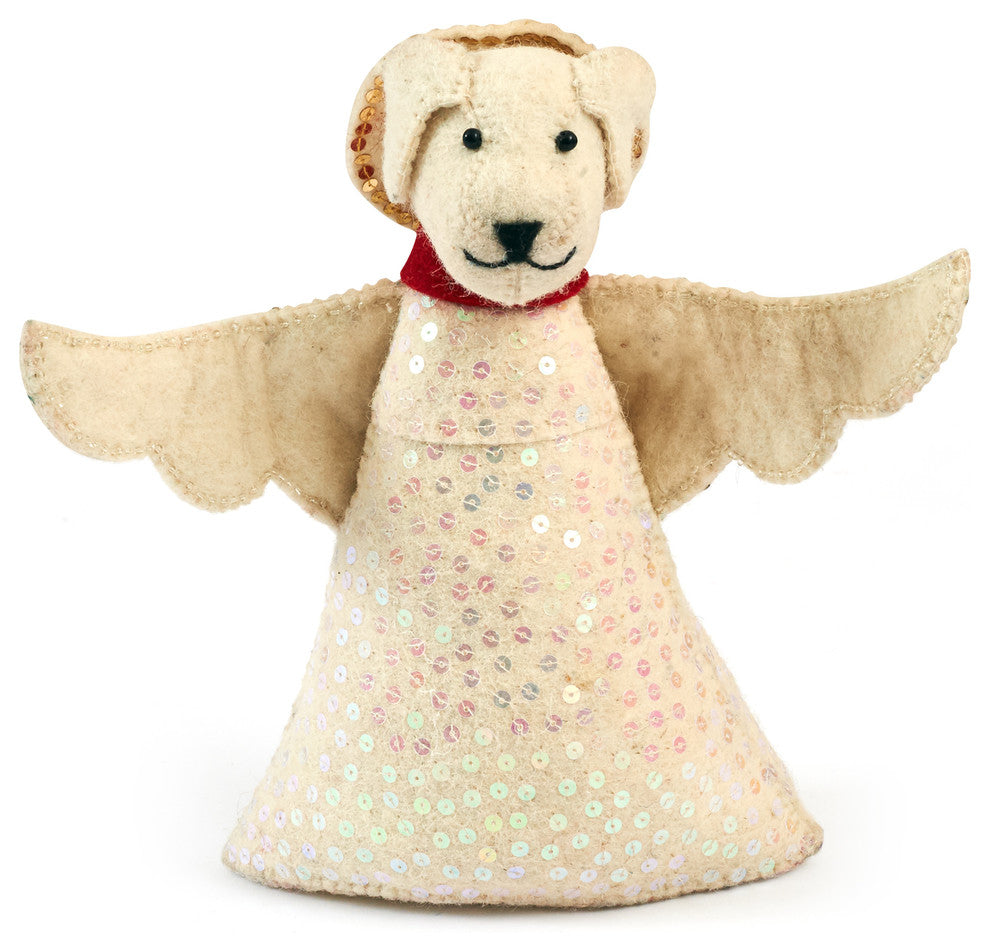 Handmade Felt Dog Angel Christmas Tree Topper in White