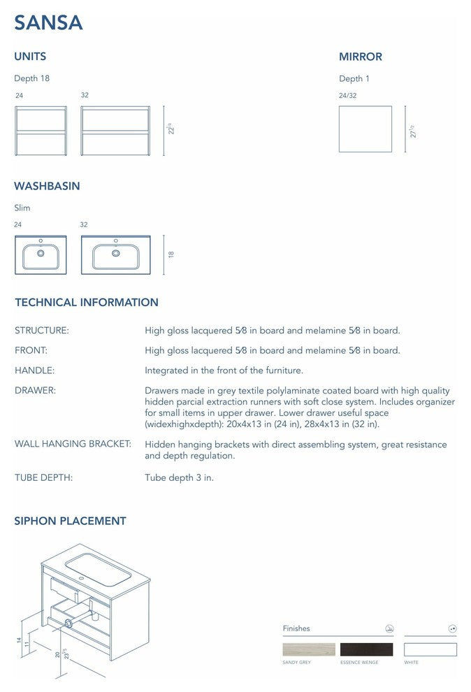 Sansa Modern Floating Bath Vanity Sensation Grey, 32 inch