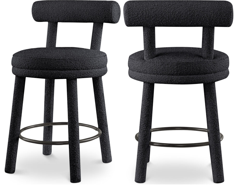 Parlor Black Boucle Fabric Stool, Set of 2, Black