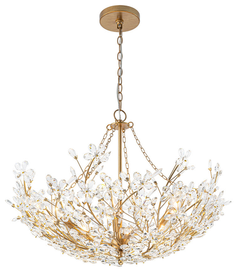 Luxe 6-Light Gold Floral Basket Crystal Chandelier