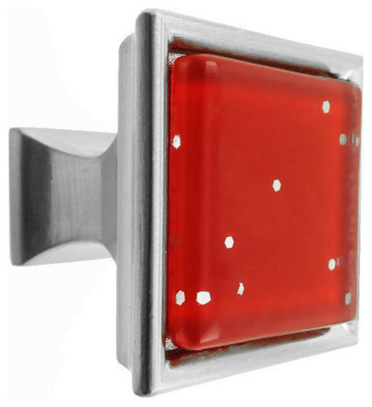 Red Iridescent Dots Crystal Glass Brushed Nickel Madison Classic Knob