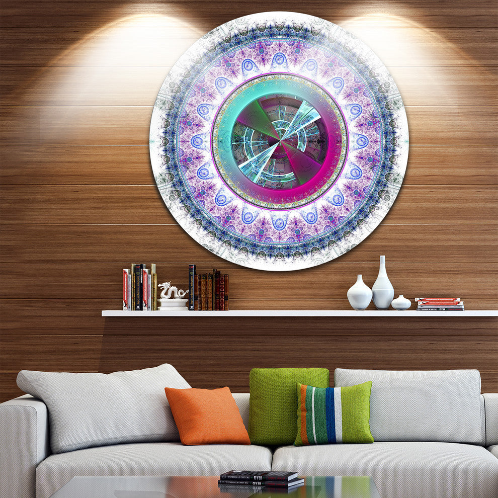 Rounded Symmetrical Flower Blue, Abstract Large Disc Metal Artwork, 11"