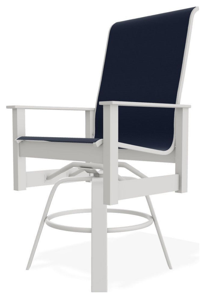 Leeward Sling Balcony Height Outdoor Swivel Armchair, Navy/Snow