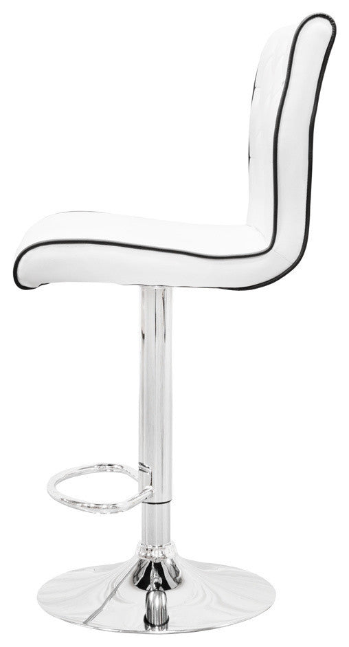 Modern Swivel Bar Stool With Crystals and "Tufted" Look, Set of 2, White