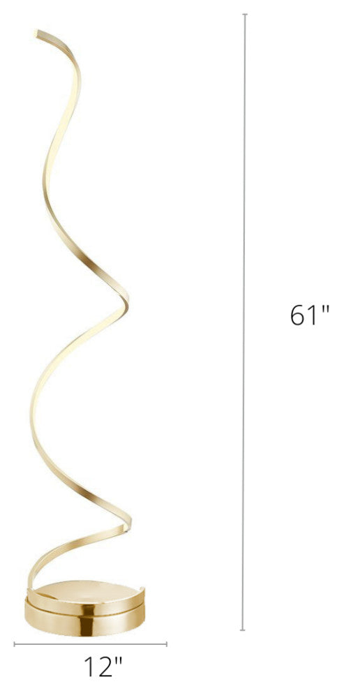 Modern Spiral Dimmable Integrated Led Floor Lamp, Gold