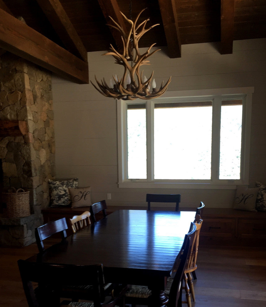 Mule Deer Cascade Antler Chandelier Light, Medium, Rawhide Shades